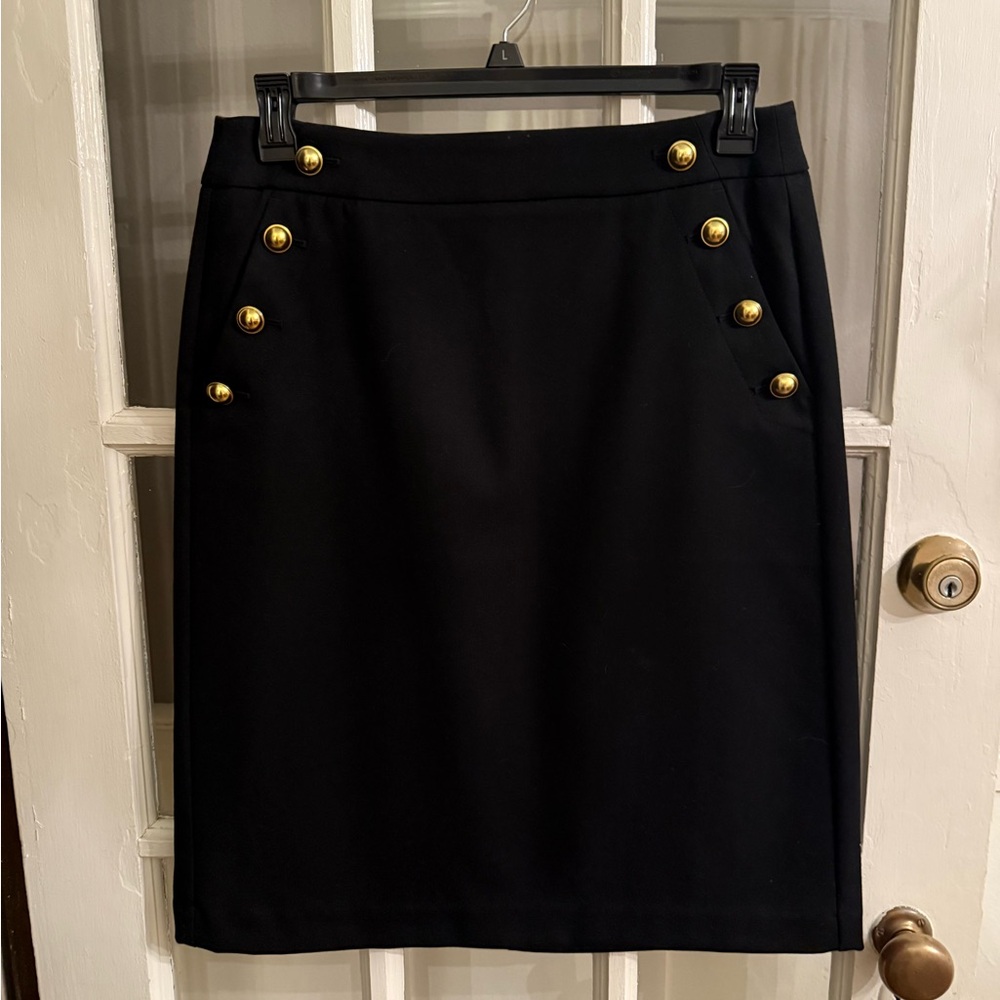 LOFT Black Pencil Skirt with Gold Buttons